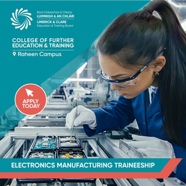 Would you like to gain skills for employment in electronics manufacturing? 

We are offering a 6-month traineeship to empower you with the skills and certification needed for employment within the electronics assembly industry.

To apply online today, go to collegeoffet.ie/traineeships

#FindTheBestInYou #FurtherEducationandTraining #CollegeofFET #multicampus #traineeship #skills #pathways #opportunities #pathwaystoemployment #limerick