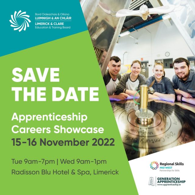 🗓️ Save The Date - Apprenticeship Careers Showcase 2022 🗓️

Are you a guidance counsellor, parent, school leaver or career-changer?

Join us at our Apprenticeship Careers Showcase and discover apprenticeship programmes in Construction, Electrical, Engineering, Hairdressing, Hospitality and more 🟢

📅 15th & 16th November
⏰ Tuesday 9am-7pm | Wednesday 9am-1pm
📍 @radisson_blu_limerick 

@apprenticesirl #GenerationApprenticeship #FindTheBestInYou